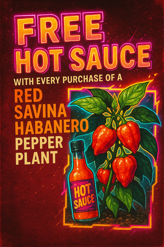 Red Savina pepper plant in 1-gallon pot, ready to transplant